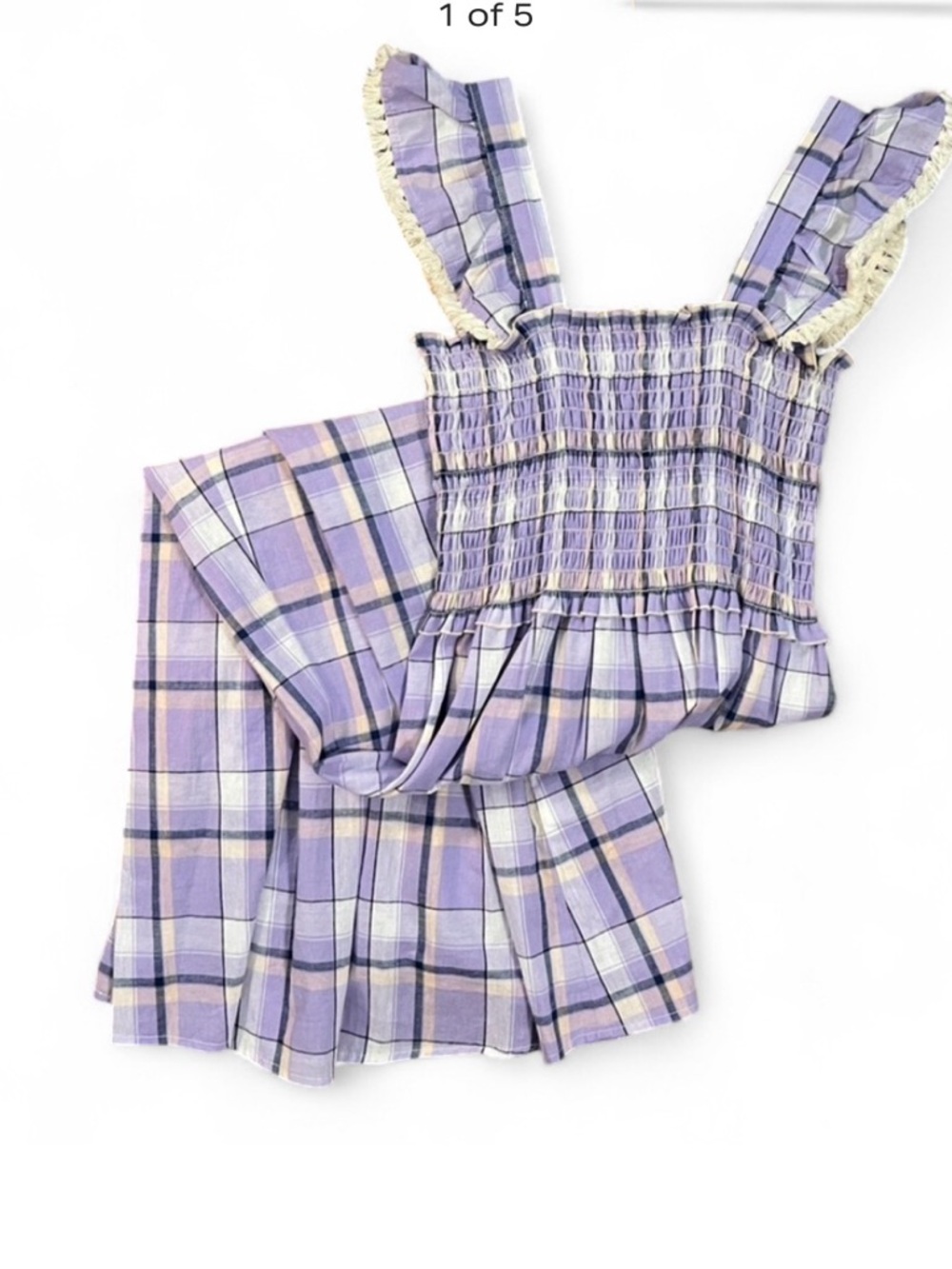 THML Lavender Plaid Midi Dress with Ruffled Straps